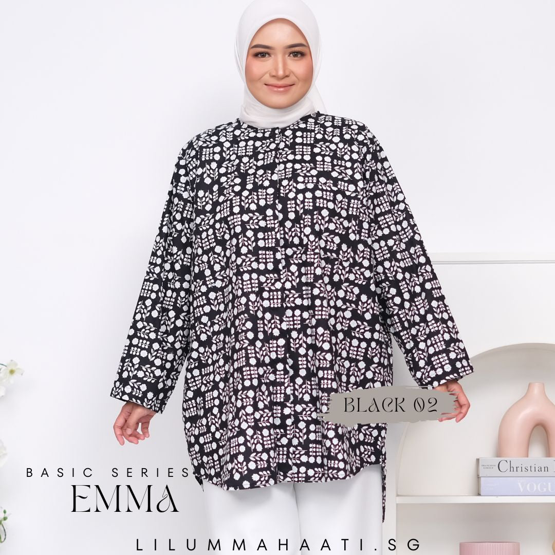 Emma Pocket Shirt (Monochrome Floral)