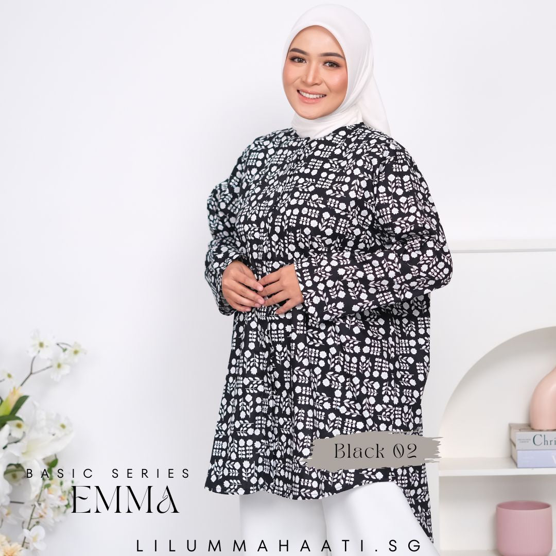 Emma Pocket Shirt (Monochrome Floral)