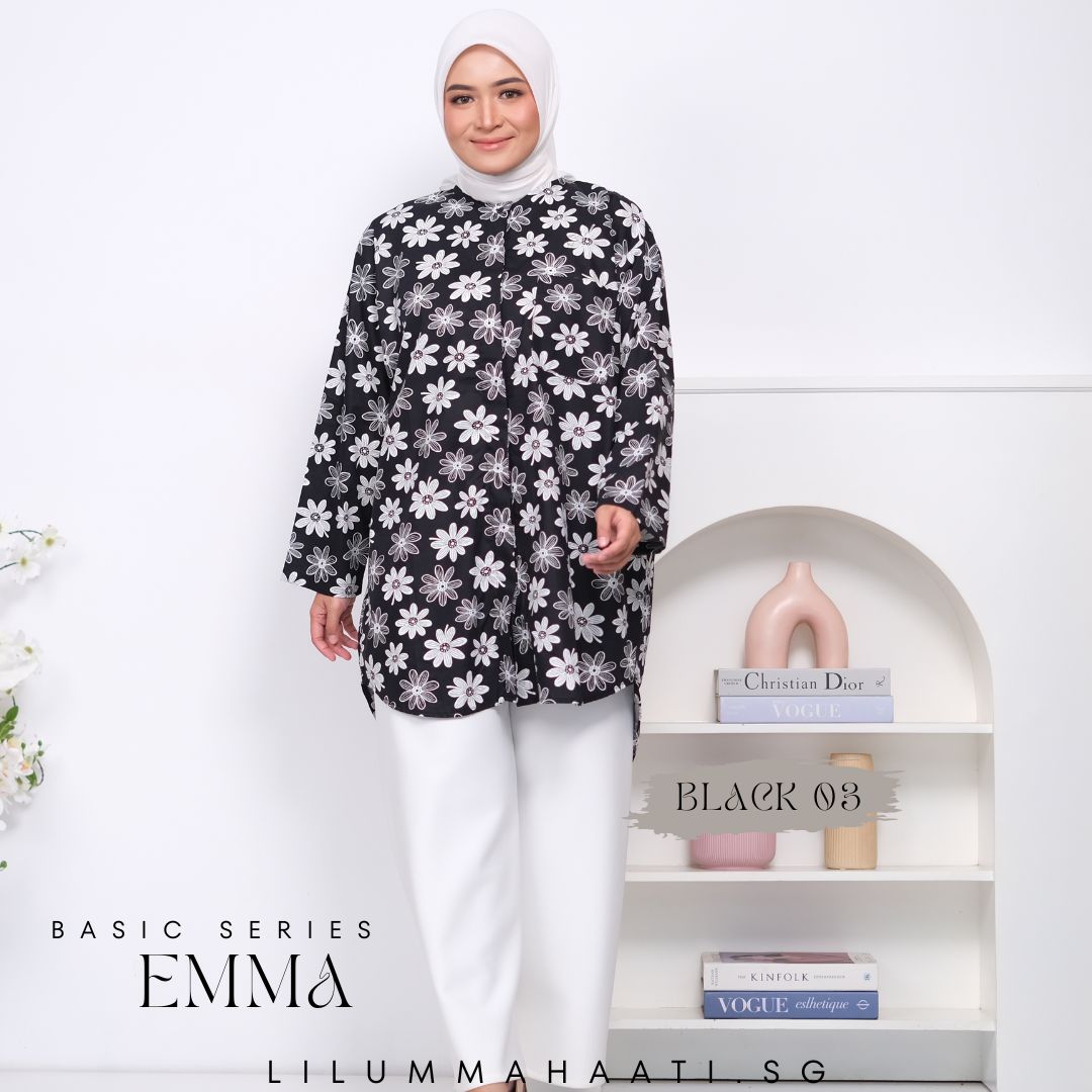 Emma Pocket Shirt (Monochrome Floral)